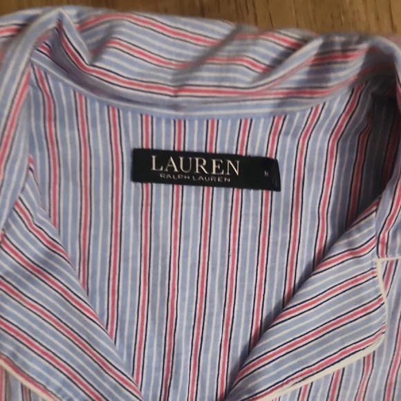 Lauren Ralph Lauren Black Label Striped Pajama Set Pink Blue RL Logo Lounge - Picture 6 of 17